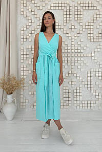 Сукня міді жіноча на запах лляна літня м'ятна 3534-08