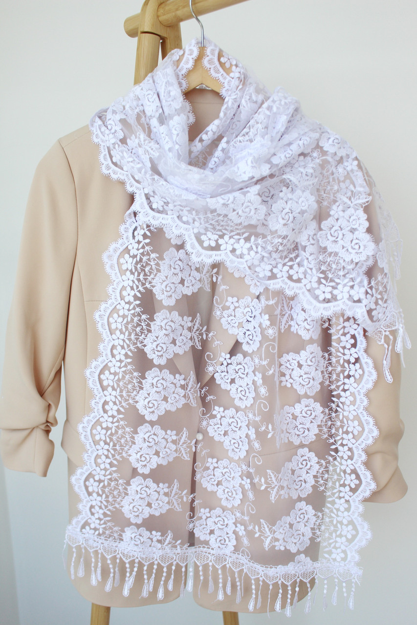 Шарф білий весільний церковний ажурний 150013, фото 1