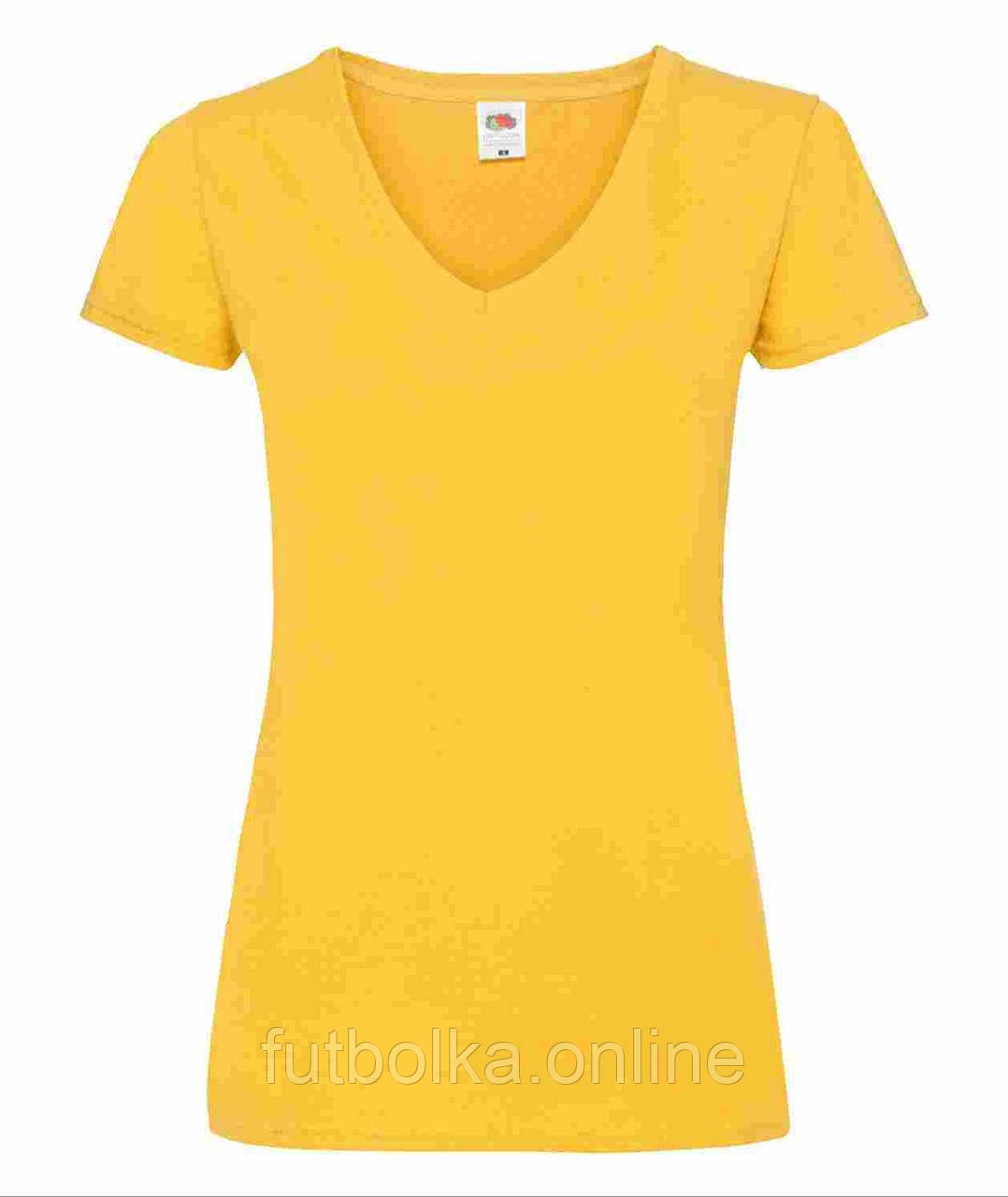 Сонячно Жовта жіноча футболка однотонна з V-подібним вирізом Lady-fit v-neck Fruit of the loom