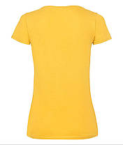 Сонячно Жовта жіноча футболка однотонна з V-подібним вирізом Lady-fit v-neck Fruit of the loom, фото 4
