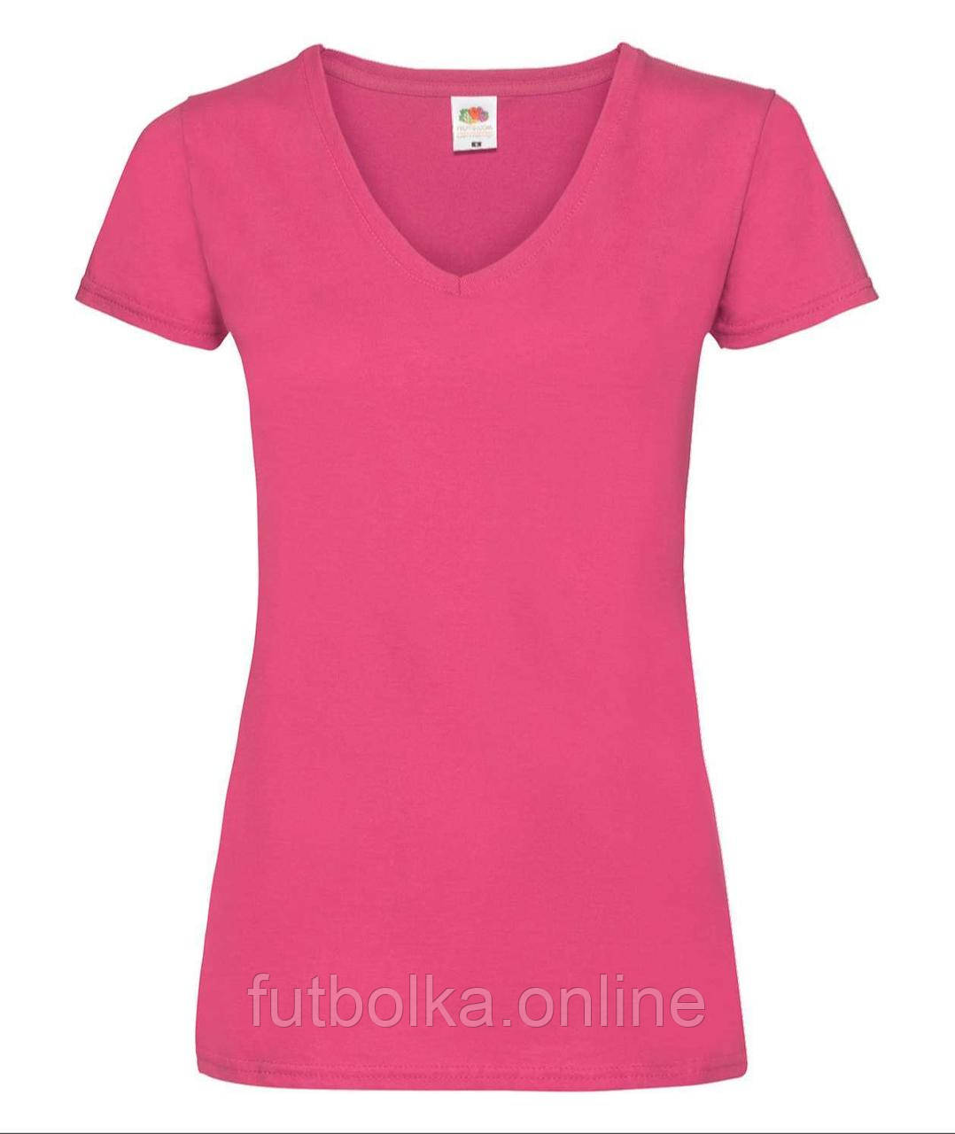 Малинова жіноча футболка однотонна з V-подібним вирізом Lady-fit v-neck Fruit of the loom