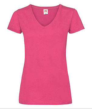Малинова жіноча футболка однотонна з V-подібним вирізом Lady-fit v-neck Fruit of the loom, фото 1