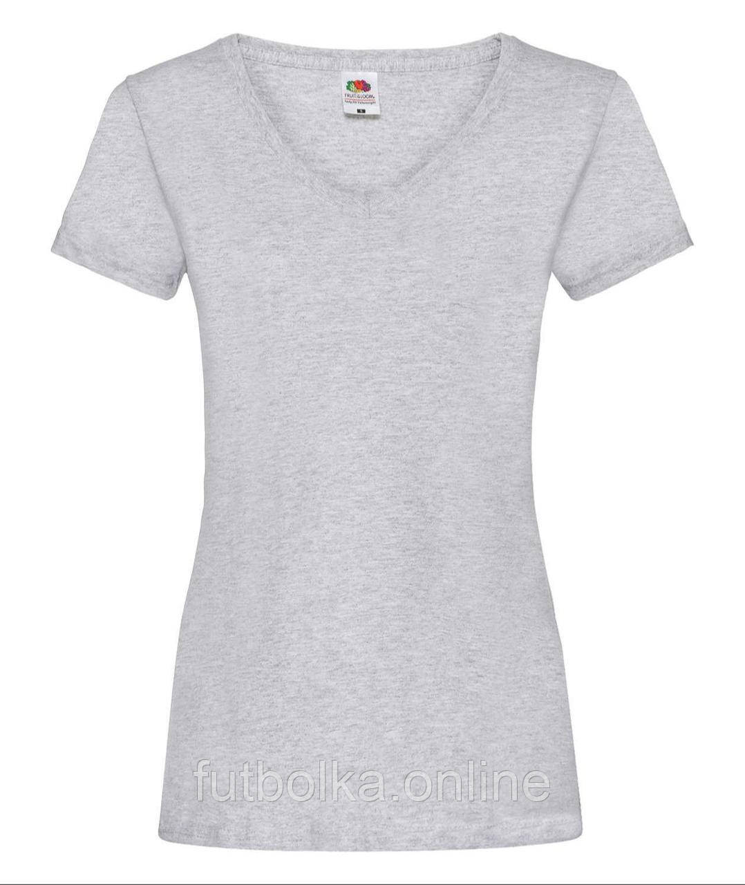 Сіро-Лілова жіноча футболка однотонна з V-подібним вирізом Lady-fit v-neck Fruit of the loom