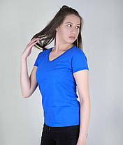 Яскраво-Синя жіноча футболка однотонна з V-подібним вирізом Lady-fit v-neck Fruit of the loom, фото 4