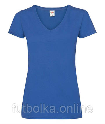 Яскраво-Синя жіноча футболка однотонна з V-подібним вирізом Lady-fit v-neck Fruit of the loom, фото 1