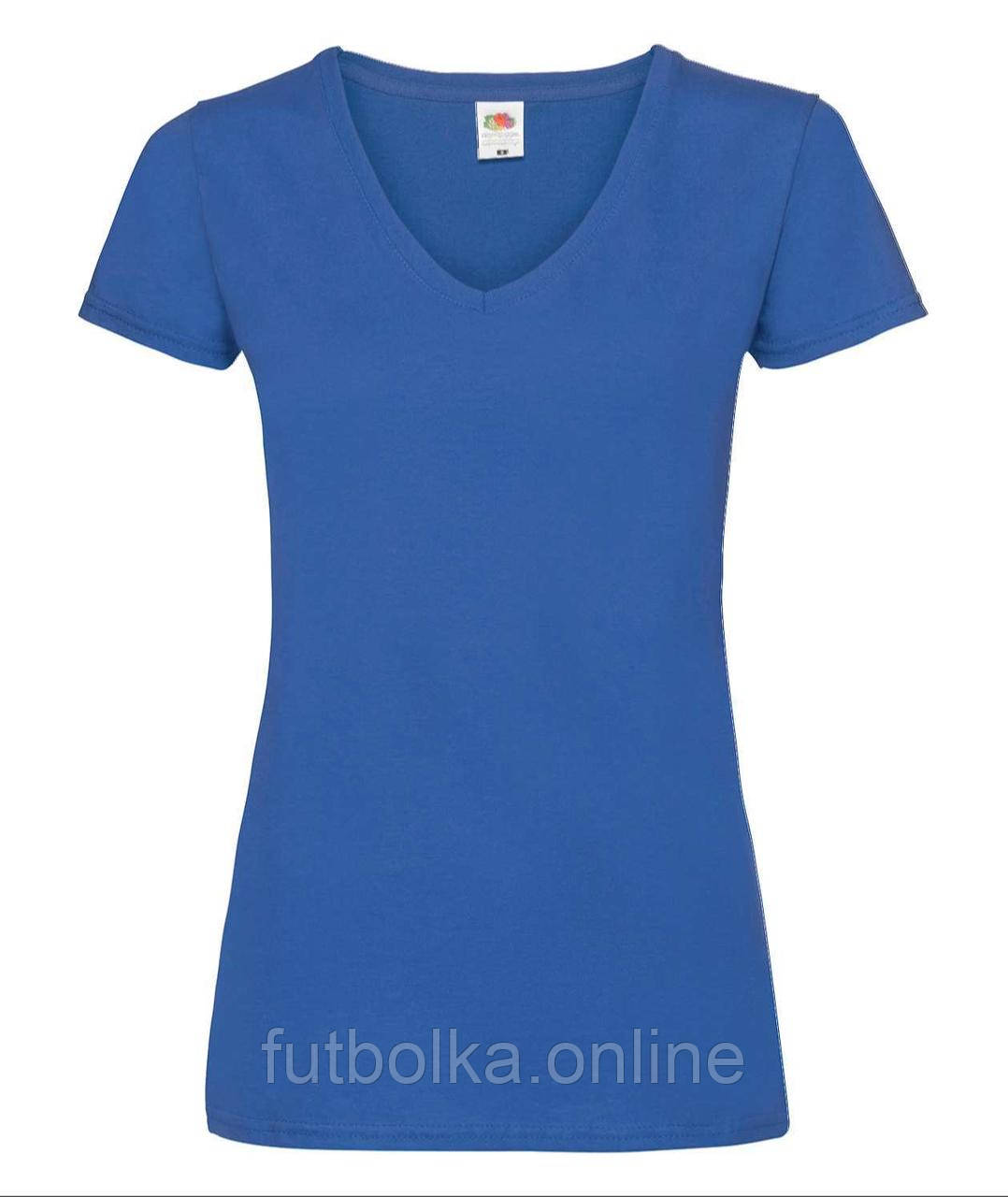 Яскраво-Синя жіноча футболка однотонна з V-подібним вирізом Lady-fit v-neck Fruit of the loom