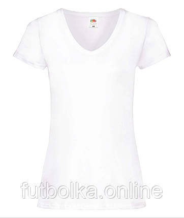 Біла жіноча футболка однотонна з V-подібним вирізом Lady-fit v-neck Fruit of the loom, фото 1