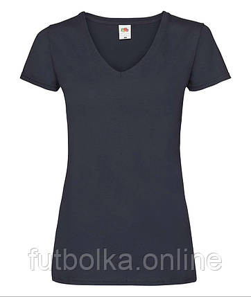Глибоко Темно-Синя жіноча футболка однотонна з V-подібним вирізом Lady-fit v-neck Fruit of the loom, фото 1