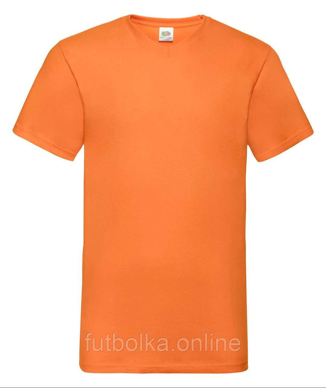 Помаранчева чоловіча футболка базова з V-подібним вирізом Valueweight v-neck Fruit of the loom