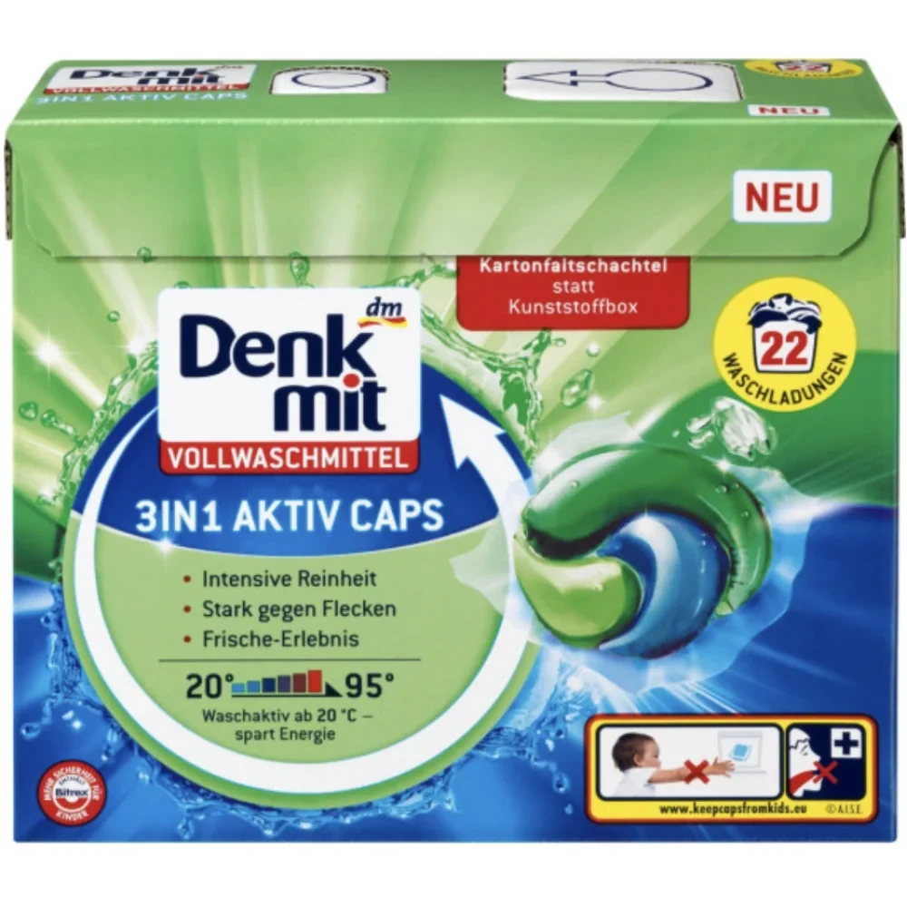 Капсули для прання білих речей Denkmit 3в1 Aktiv Caps 22 шт, фото 1