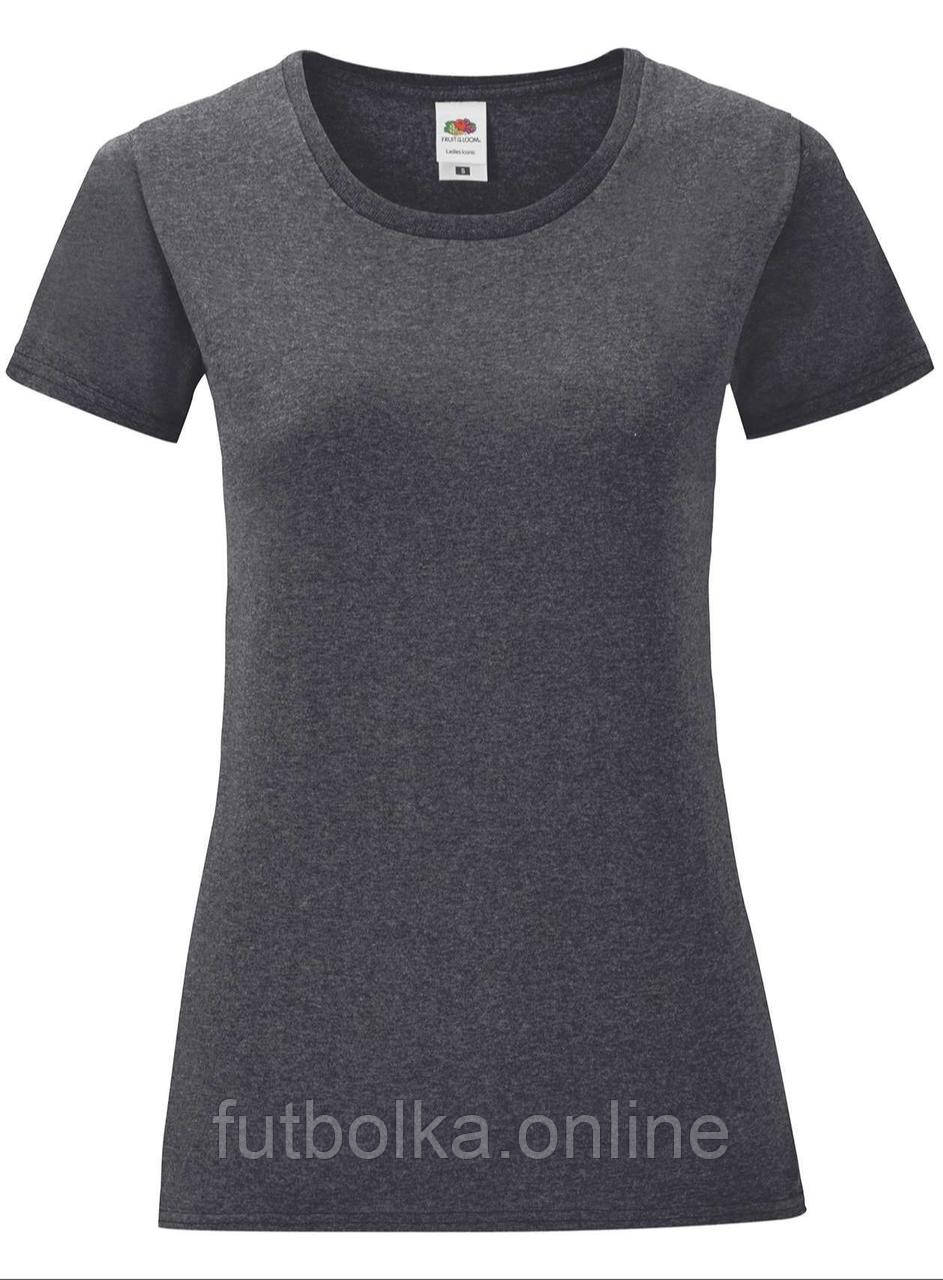Темно-Сіра Меланж жіноча футболка легка Ladies Iconic T Fruit of the loom