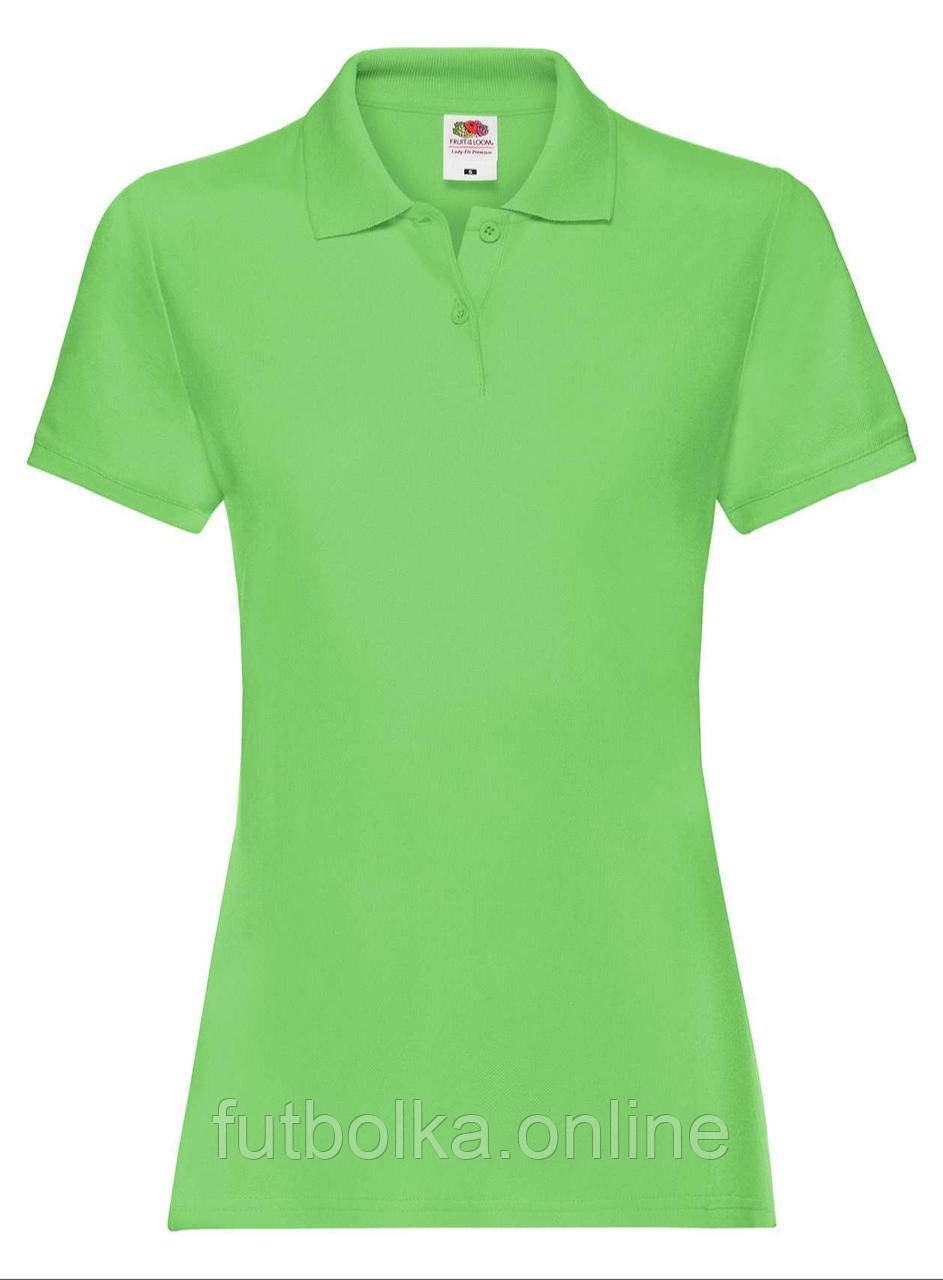 Лаймова футболка жіноча поло преміум якість Premium polo lady-fit Fruit of the loom
