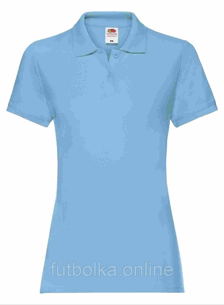Небесно-Блакитна футболка жіноча поло преміум якість Premium polo lady-fit Fruit of the loom