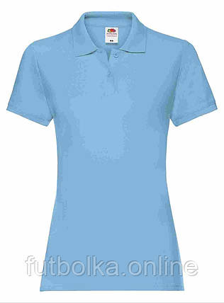 Небесно-Блакитна футболка жіноча поло преміум якість Premium polo lady-fit Fruit of the loom, фото 1