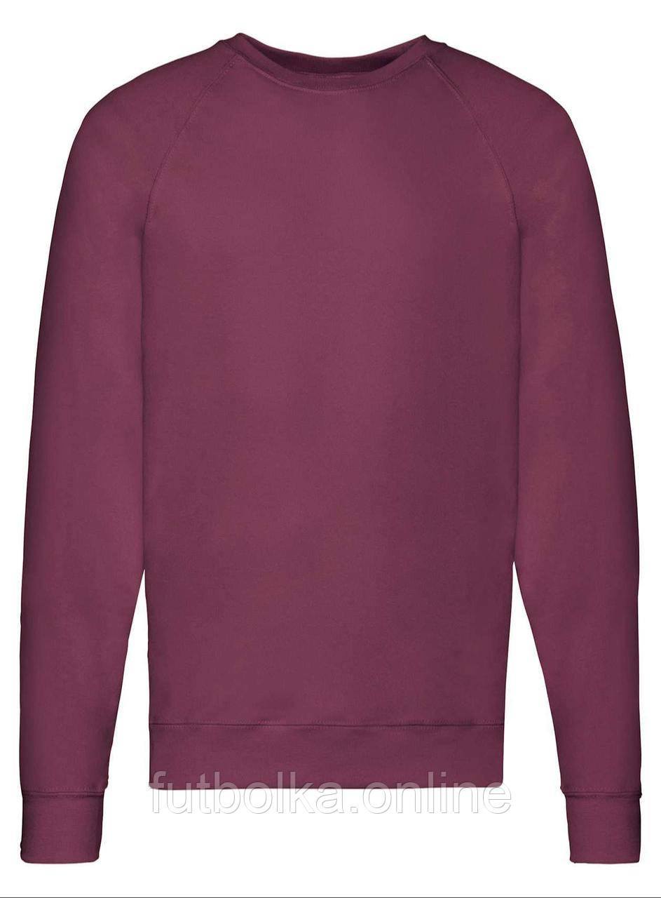 Бордовий світшот чоловічий полегшений Lightweight raglan sweat Fruit of the loom