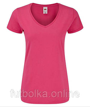 Малинова футболка жіноча з V-подібним вирізом Ladies Iconic 150 V Neck T-Shirt Fruit of the loom, фото 1
