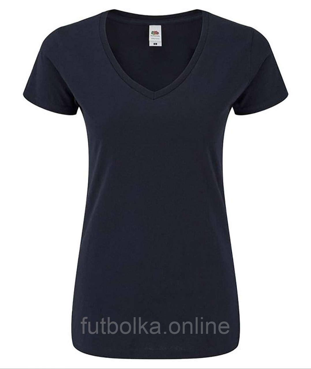 Глибоко Темно-Синя футболка жіноча з V-подібним вирізом Ladies Iconic 150 V Neck T-Shirt Fruit of the loom