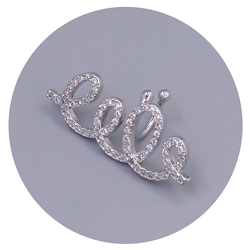 Кафи FJ. Родій. Камені: білий циркон. Довжина: 32 мм. Ширина: 13 мм.