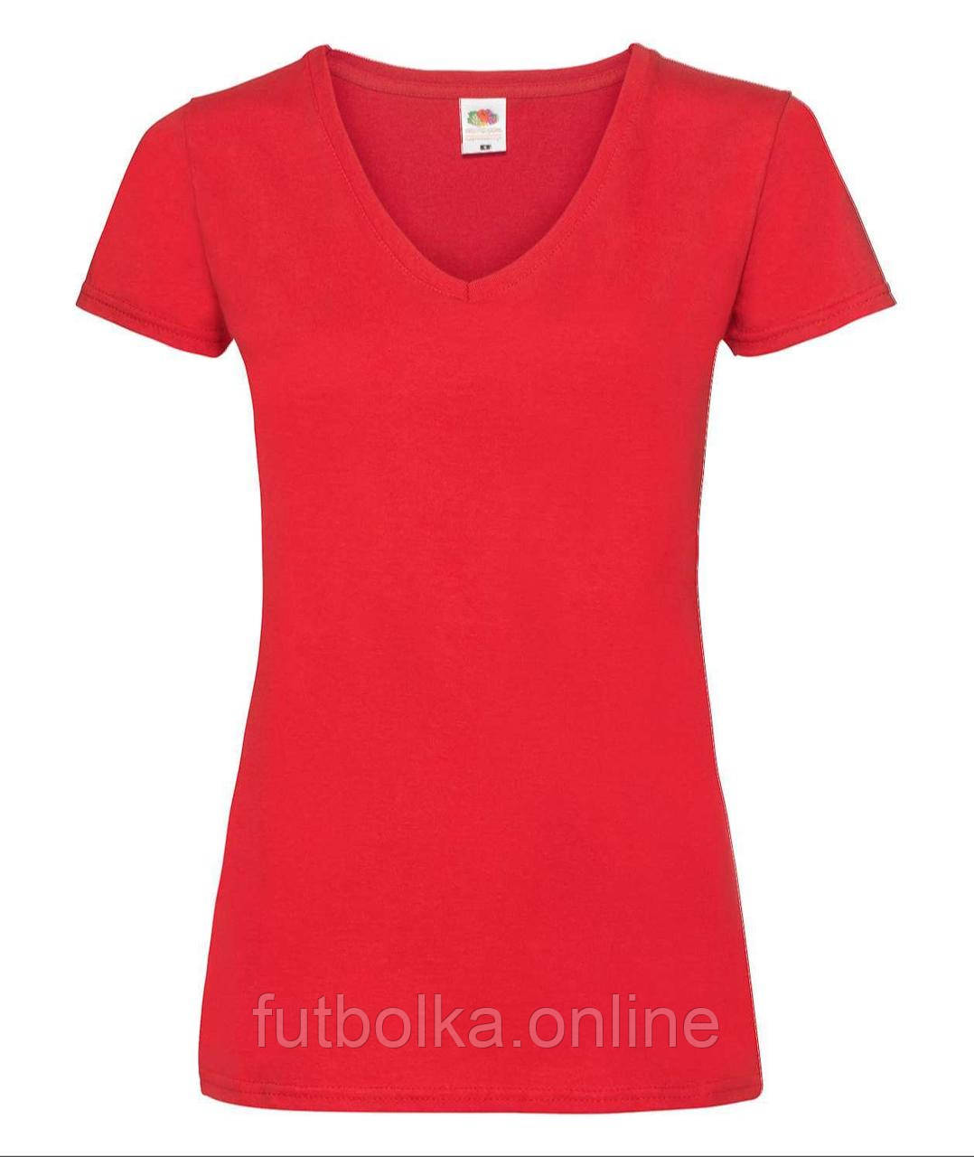 Червона жіноча футболка однотонна з V-подібним вирізом Lady-fit v-neck Fruit of the loom