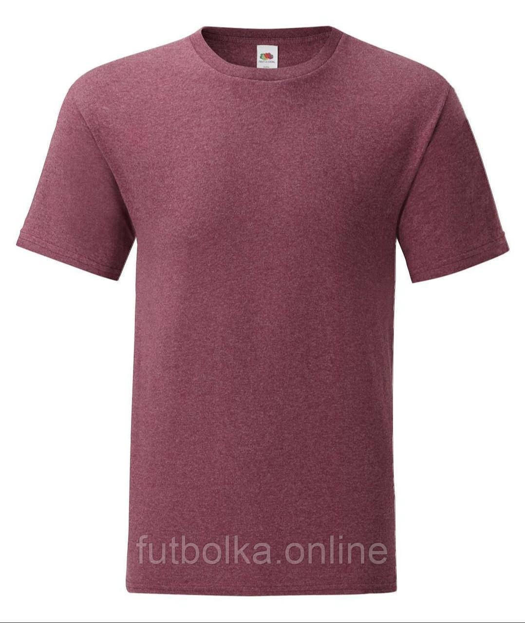 Бордова Меланжева футболка чоловіча полегшена Iconic Fruit of the loom