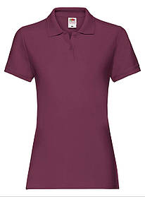 Бордова футболка жіноча поло преміум якість Premium polo lady-fit Fruit of the loom