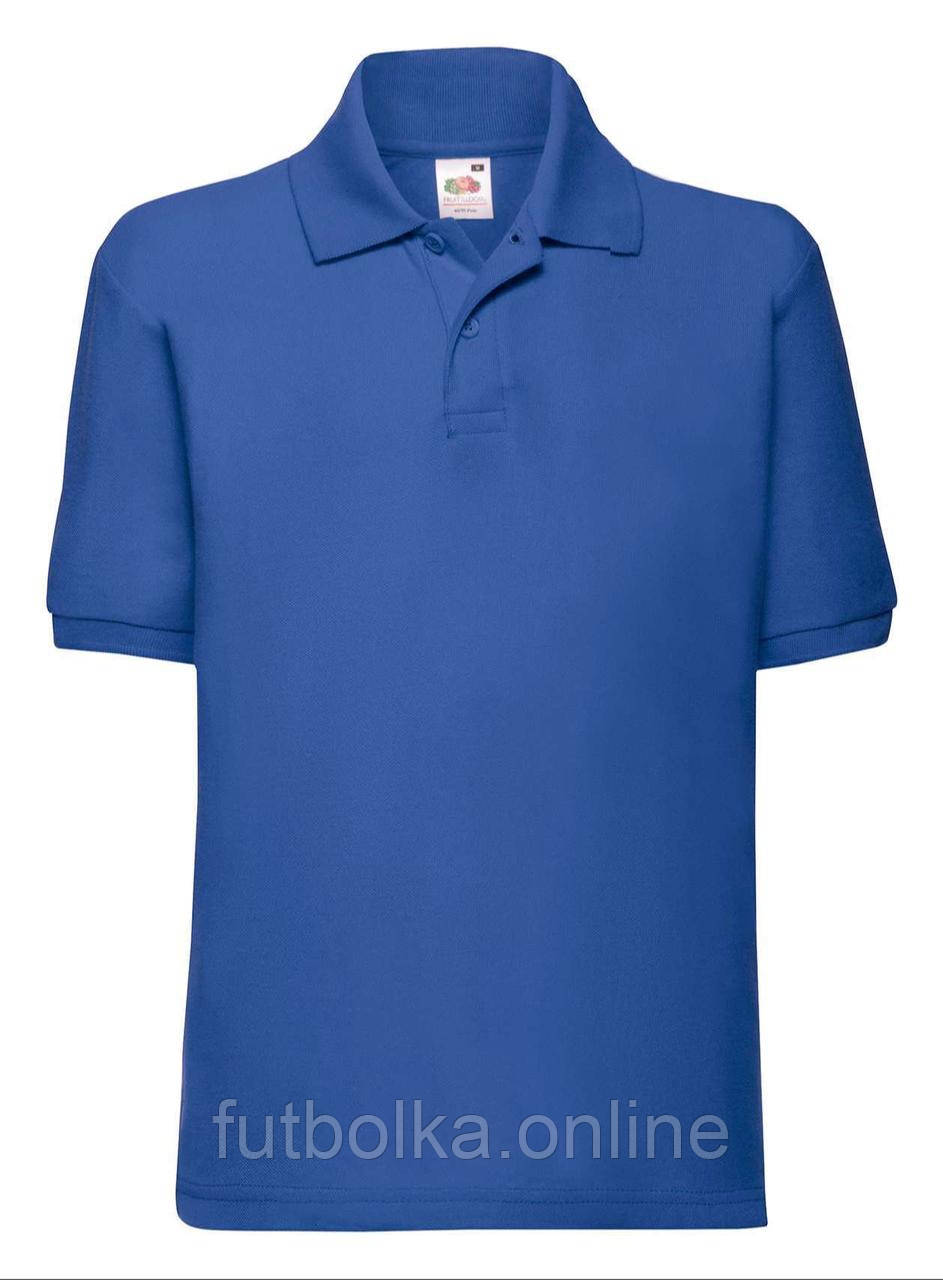 Яскраво-Синя дитяча футболка поло в школу 65/35 Polo kids Fruit of the loom
