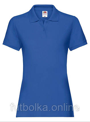 Яскраво-Синя футболка жіноча поло преміум якість Premium polo lady-fit Fruit of the loom, фото 1