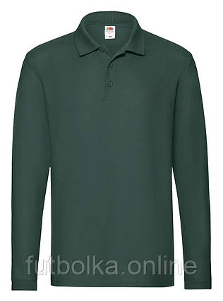 Глибоко Темно-Зелене поло чоловіче з довгим рукавом Premium l/s polo Fruit of the loom, фото 1