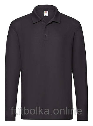 Чорне поло чоловіче з довгим рукавом Premium l/s polo Fruit of the loom, фото 1