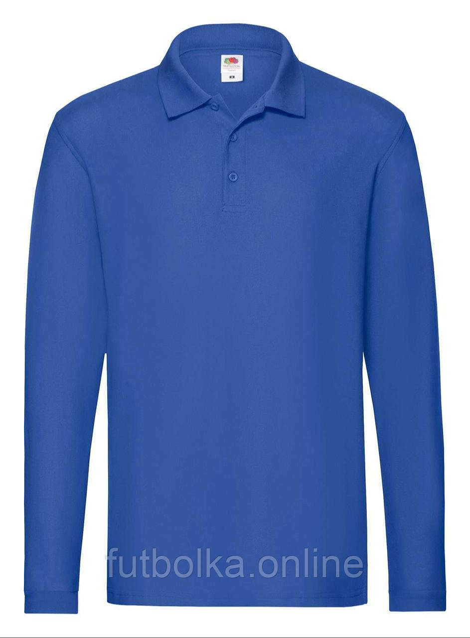 Яскраво-Синє поло чоловіче з довгим рукавом Premium l/s polo Fruit of the loom