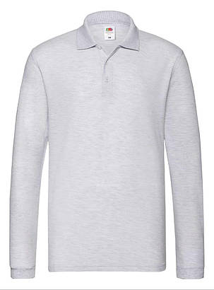Попільне поло чоловіче з довгим рукавом Premium l/s polo Fruit of the loom, фото 1