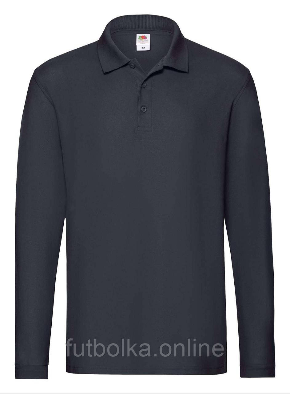 Глибоко Темно-Синє поло чоловіче з довгим рукавом Premium l/s polo Fruit of the loom