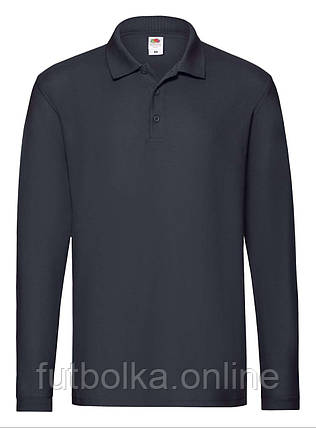 Глибоко Темно-Синє поло чоловіче з довгим рукавом Premium l/s polo Fruit of the loom, фото 1