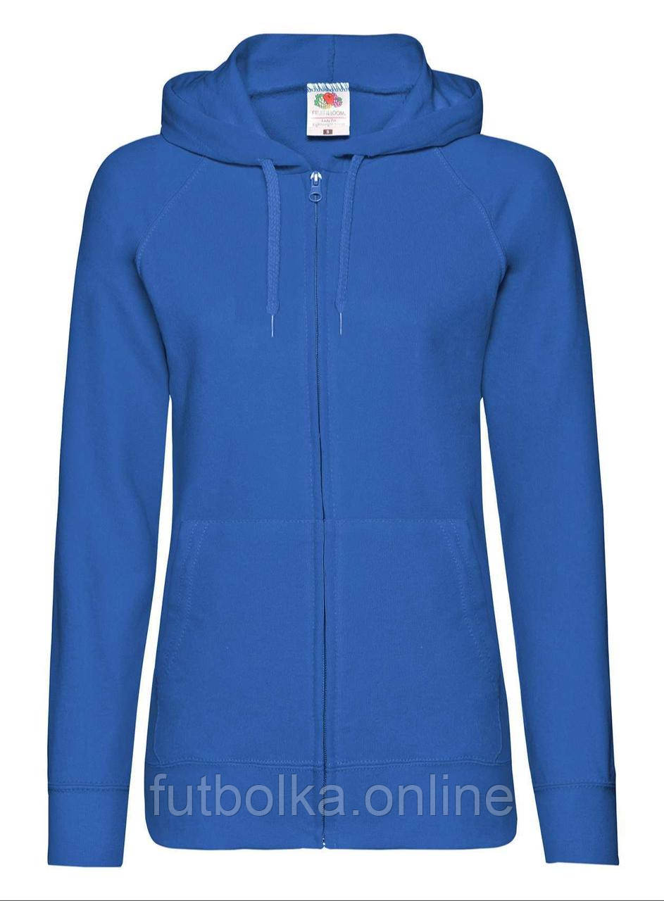 Яскраво-Синя толстовка жіноча на застібці Lightweight hooded sweat jacket lady-fit Fruit of the loom