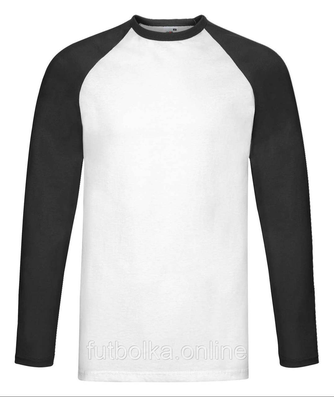 Біла футболка з довгим рукавом чоловіча кольоровий рукав Long sleeve baseball Fruit of the loom