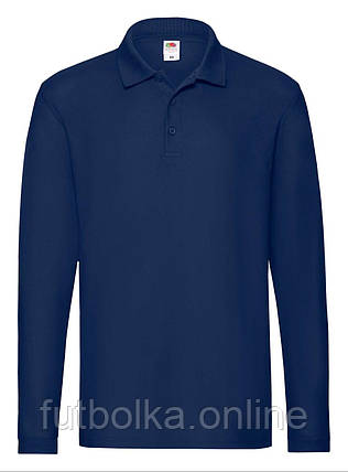 Темно-Синє поло чоловіче з довгим рукавом Premium l/s polo Fruit of the loom, фото 1