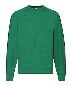 Зелений Меланж реглан чоловічий зимовий Classic raglan sweat Fruit of the loom