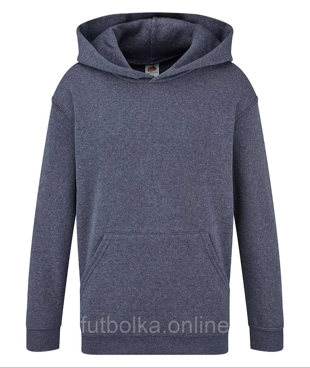 Темно-Синя Меланжева толстовка дитяча тепла hooded sweat kids Fruit of the loom