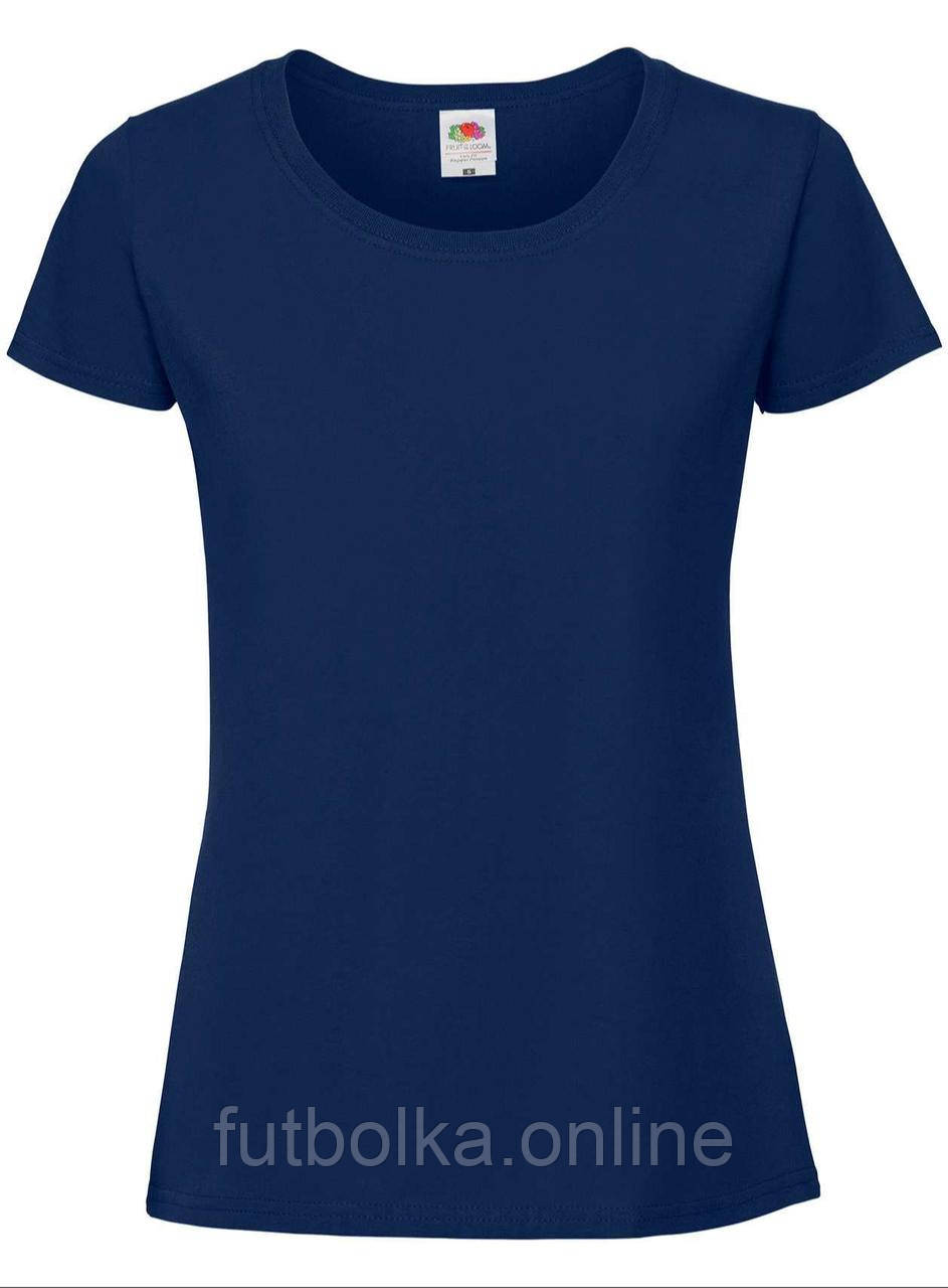 Темно-Синя футболка жіноча преміум якість Ringspun premium T LADY-FIT Fruit of the loom
