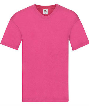 Малинова чоловіча футболка літня з V-подібним вирізом Original V-neck Fruit of the loom, фото 1