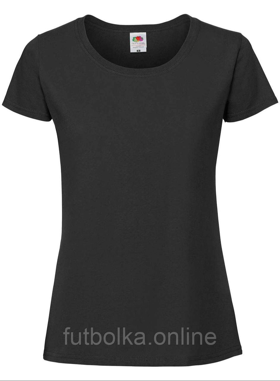 Чорна футболка жіноча преміум якість Ringspun premium T LADY-FIT Fruit of the loom