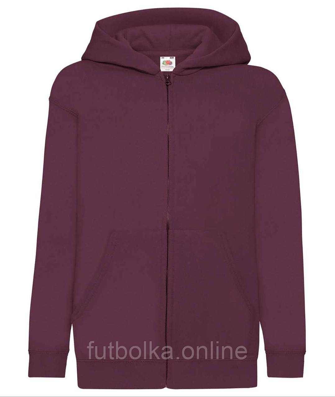 Бордова дитяча кофта на блискавці Classic hooded sweat jacket kids Fruit of the loom