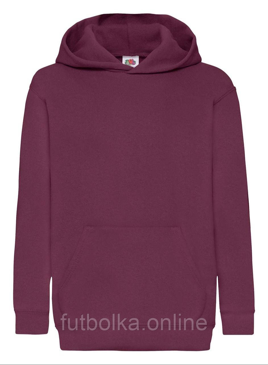Бордова толстовка дитяча тепла hooded sweat kids Fruit of the loom