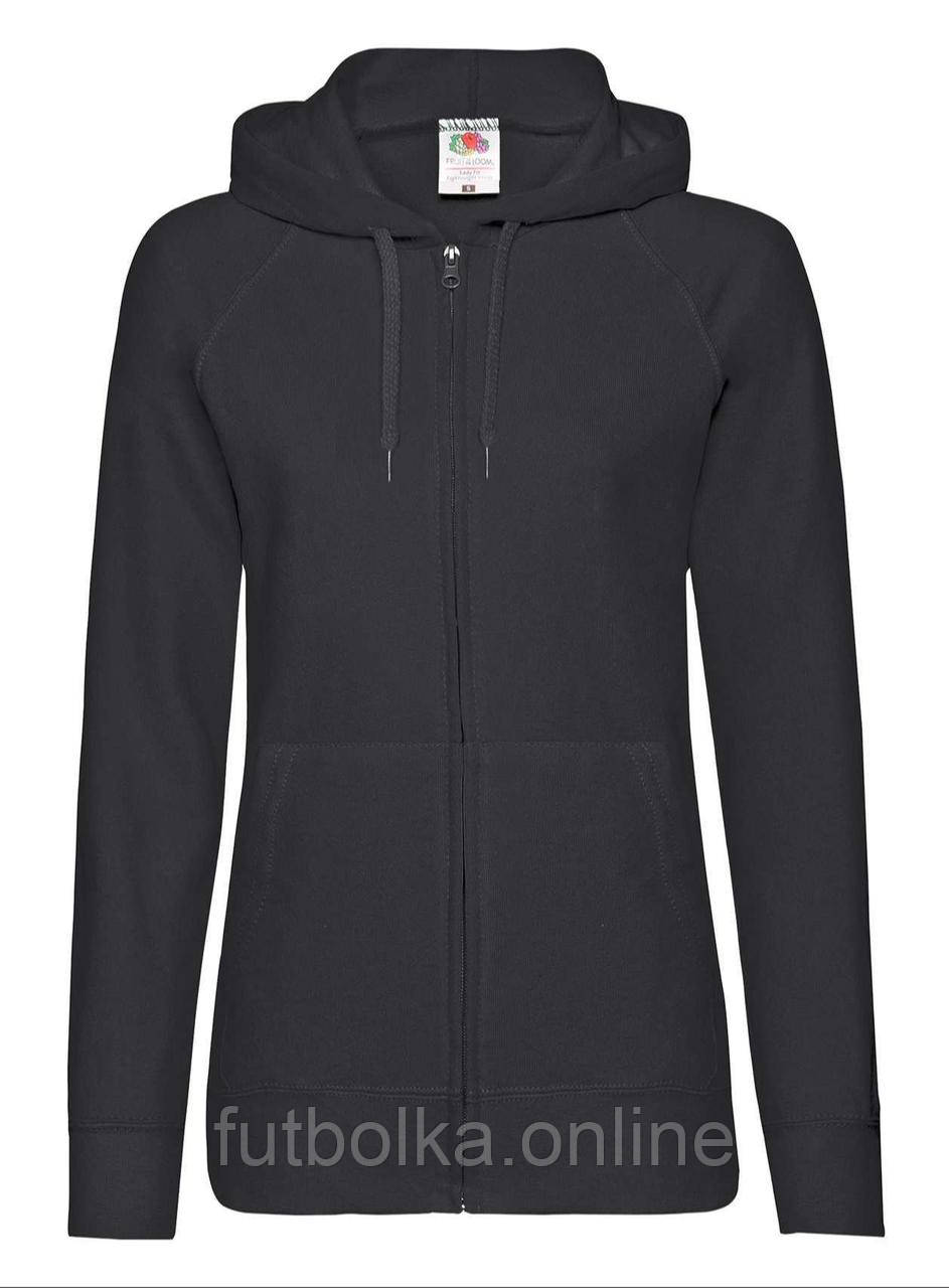 Чорна толстовка жіноча на застібці Lightweight hooded sweat jacket lady-fit Fruit of the loom