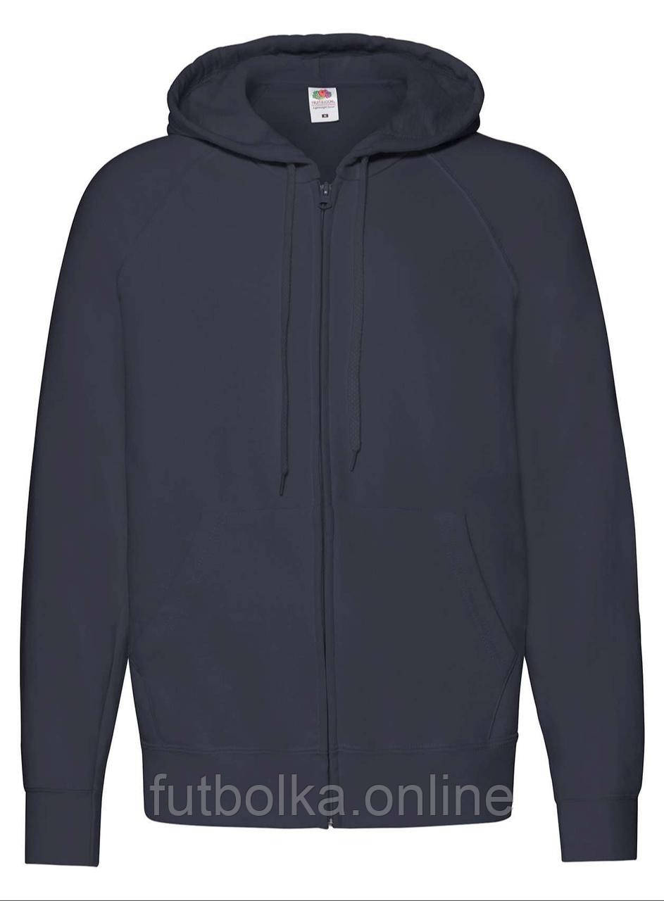 Глибоко Темно-Синя толстовка чоловіча легка Lightweight hooded sweat jacket Fruit of the loom