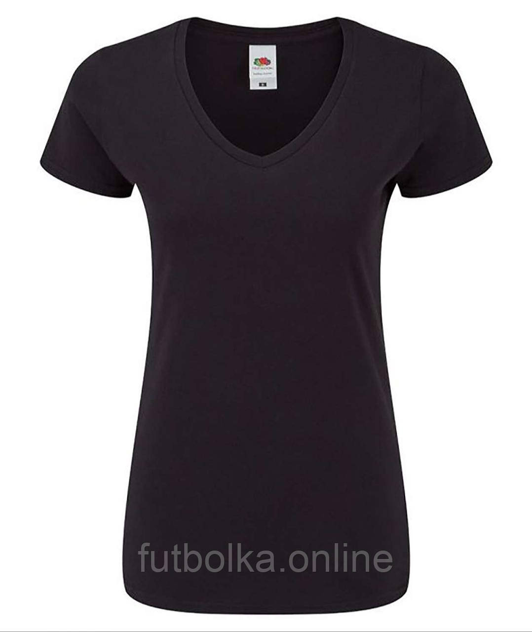 Чорна футболка жіноча з V-подібним вирізом Ladies Iconic 150 V Neck T-Shirt Fruit of the loom