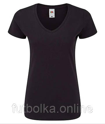 Чорна футболка жіноча з V-подібним вирізом Ladies Iconic 150 V Neck T-Shirt Fruit of the loom, фото 1
