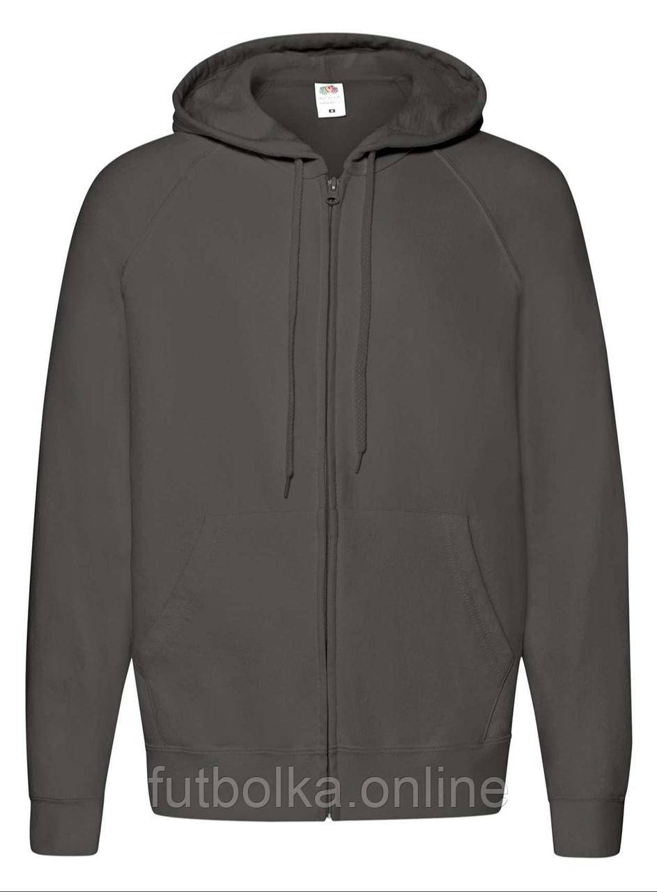 Графітова толстовка чоловіча легка Lightweight hooded sweat jacket Fruit of the loom