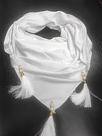 Жіноча хустка платок з кісточками  атласна косинка на голову, хустка біла атласна 90 на 90