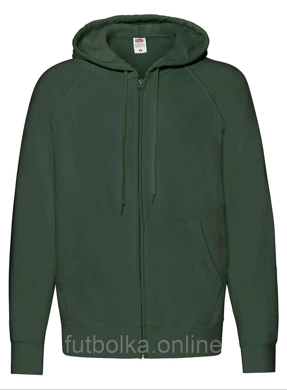 Темно-Зелена толстовка чоловіча легка Lightweight hooded sweat jacket Fruit of the loom